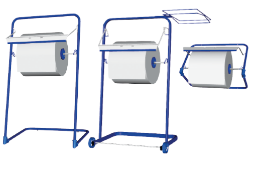 Wandrollenhalter, Bodenständer und Bodenständer mit Abfallsackhalterung in Blau