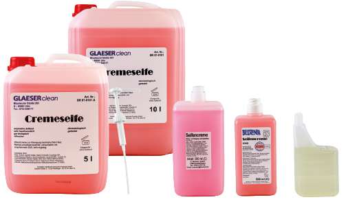 Verschiedene Flaschen und Kanister Cremeseife